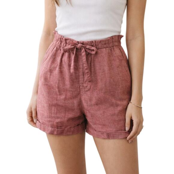 Uniqlo Pants - Linen Cotton Shorts Women's Medium Red Chambray Euro Summer Coastal Resort Vacay
